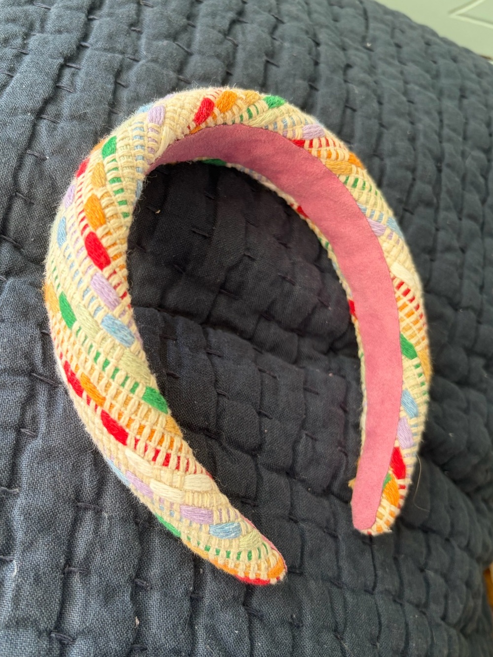 Kids Multicolor Braided Headband with Pink Lining